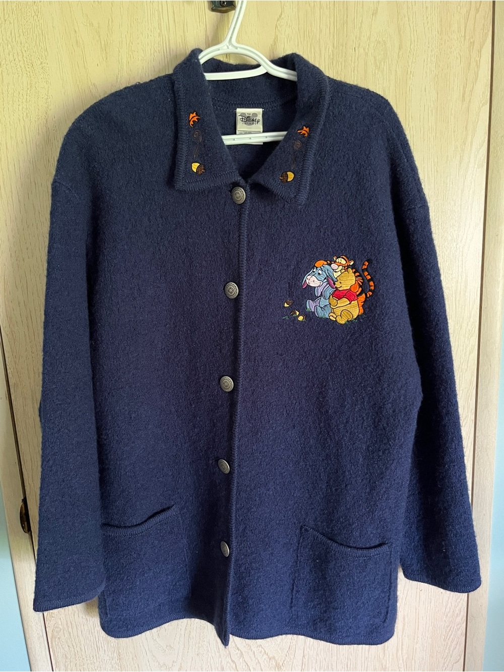Vintage Disney Winnie The Pooh Blue Boiled Wool Overcoat Size XL Tigger Eeyore